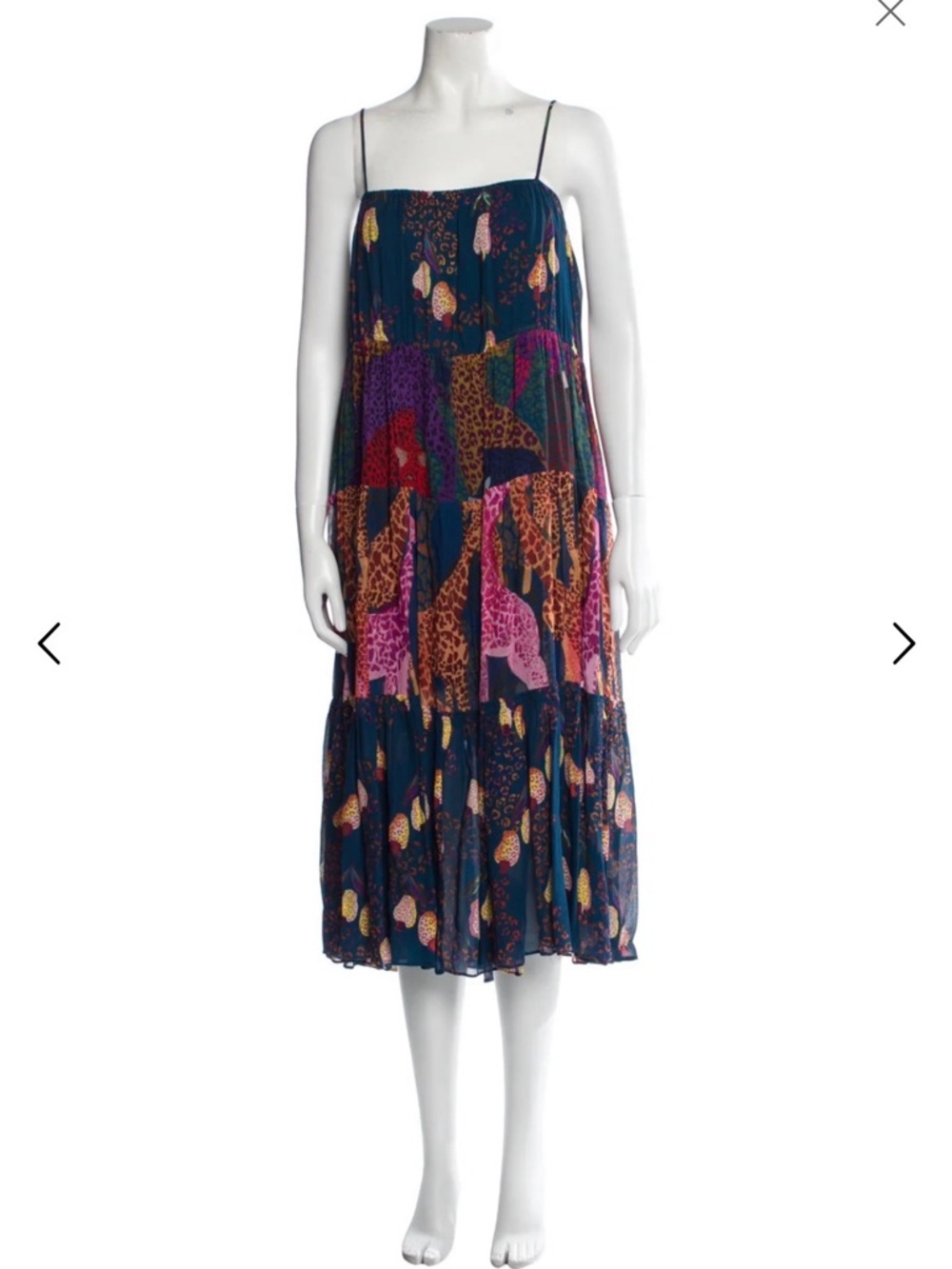 FARM Rio Navy Multicolor Safari Tiered Midi Dress